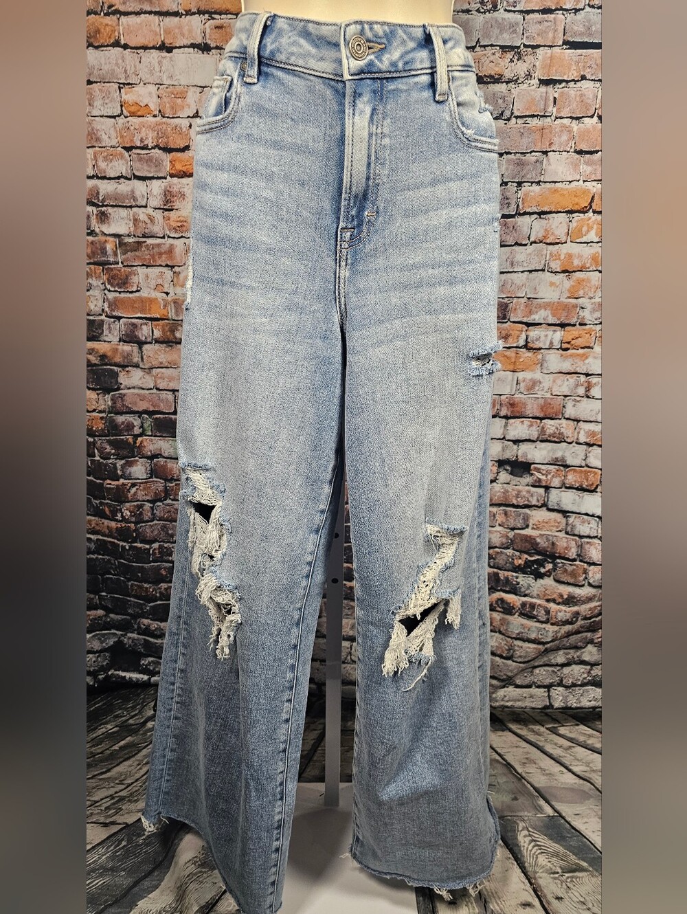 Hidden Los Angeles Jeans Sz 26 High Rise Wide Leg Distressed Raw Hem Light Wash